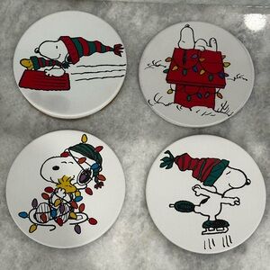 Peanuts Themed Christmas Holiday Cork Coasters Set of Four with White Trim